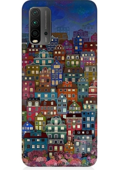Xiaomi Redmi 9t Uyumlu Minyatür Evler Ve Gece Desenli Silikon Kılıf