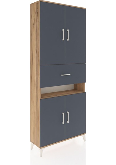 Arges Dolap 5 Raflı Tek Çekmeceli 4 Kapaklı 88x30x221 Çam-ant... Çam