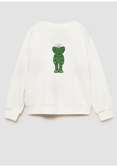 Monila Unisex Çocuk Kaws Baskılı 3 İplik Kumaş Pamuklu Sweatshirt Ekru