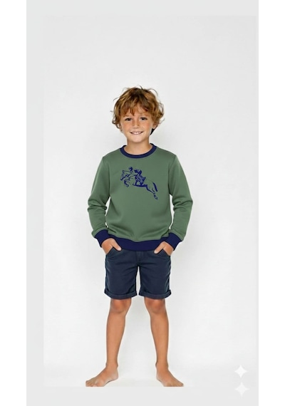 Coupon Çocuk Sweatshirt / Logo Baskılı Çam Yeşili