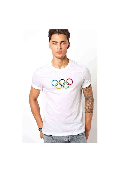 Olumpiyat Baskılı Beyaz Erkek Tshirt