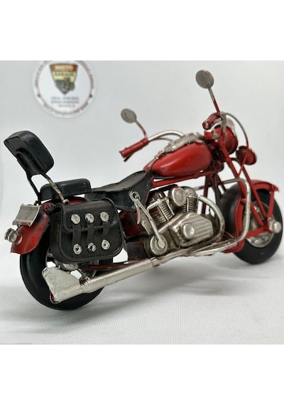 El Yapımı Kırmızı Chopper/cruiser Metal Motosiklet Biblosu Siyah Yan Çantalı & Sissy Barlı