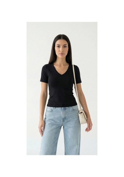 Dıanna Kadın Siyah V Yaka Basic T-shirt Günlük Esnek Kumaş Kısa Kollu T-shirt Çok Renkli