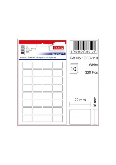 Tanex Etiket Ofc-110 Beyaz 16x22 Mm 10 Lu - 5 Paket Beyaz