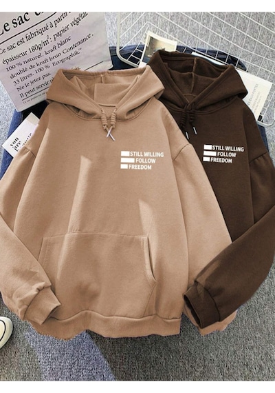 Startmore Kahverengi 2'li Still Freedom Kalın Kışlık Sweatshirt - Baskılı Oversize