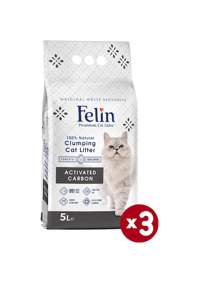 Felin Aktif Karbonlu Topaklaşan İnce Bentonit Kedi Kumu 3 x 5 L