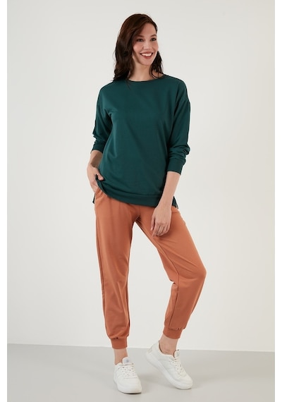 Lela Pamuklu Regular Fit Bisiklet Yaka Basic Bayan Sweat 5863569 Nefti