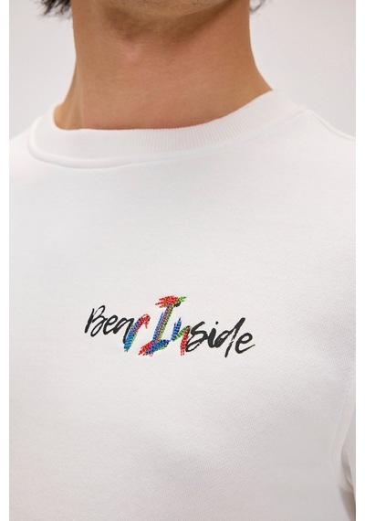 Bad Bear 24.02.12.022 Splashy Crewneck Erkek Sweatshirt Beyaz Siyah