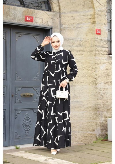 Hira Life Fashion Kadın Tesettür Mevsimlik Beli Kuşaklı Dokuma Viskon Elbise Siyah-beyaz Siyah-beyaz Hira Life Fashion Kadın Tesettür Mevsimlik Beli Kuşaklı Dokuma Viskon Elbise Siyah-beyaz Siyah-beyaz