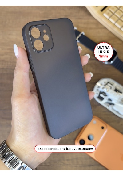 İphone 12 Uyumlu Süper İnce Mat Ultra Thin Silikon Kılıf Buzlu Siyah