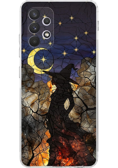 Printify Samsung Galaxy A32 İle Uyumlu Vitray Cadı Saati Tasarımlı Şeffaf Silikon Kılıf Şeffaf