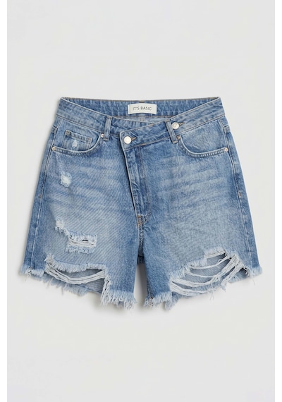 it's basic Kadın Mavi 10s6-4 Relax Fit Kemer Detaylı Denim Şort