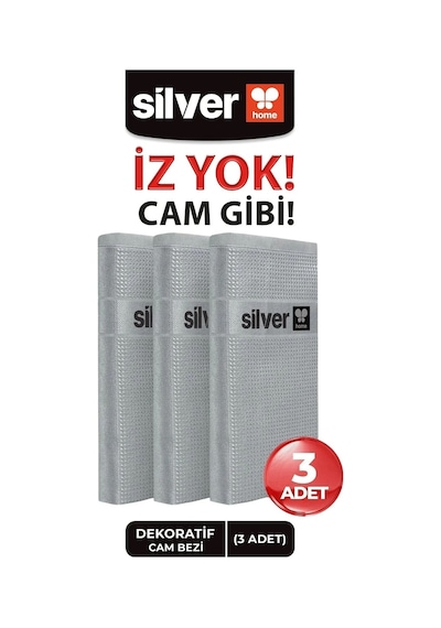 Silver Home Mikrofiber Dekoratif Cam Bezi 3'lü Gri 42 x 68 CM