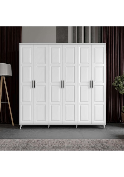 Guneystore Safir 6 Kapaklı Komple Mdf Beyaz Gardırop