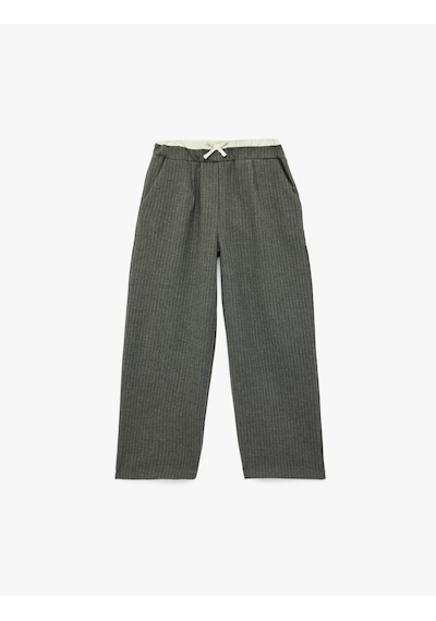Koton Beli Lastikli Geniş Paça Çizgili Pantolon Gri Çizgili 6skg40059aw Gri