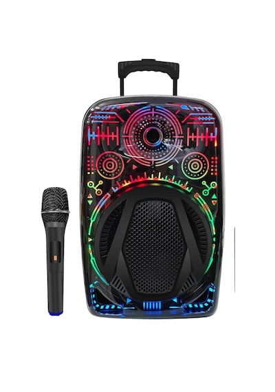 Mey İthalat 8 İnç Taşınabilir Karaoke Hoparlör Mikrofonlu Rgb Işıklı Bluetooth Speaker