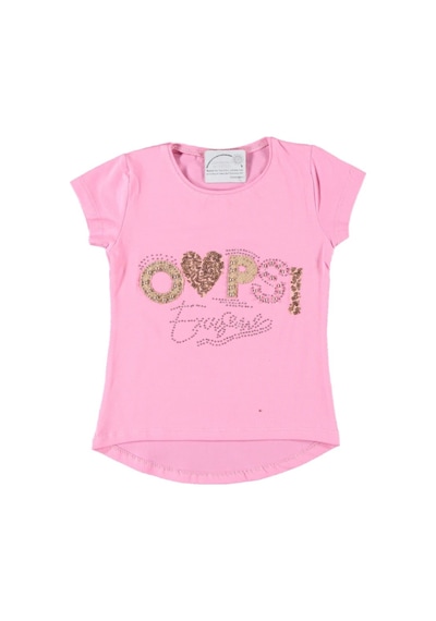 Liay Moda Oops Taş İşlemeli Kız Çocuk Tişört Pembe