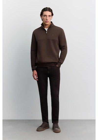 Avva Erkek Kahve Dik Yaka Fermuarlı -5 Dereceye Dayanıklı Regular Fit Sweatshirt A62y1351