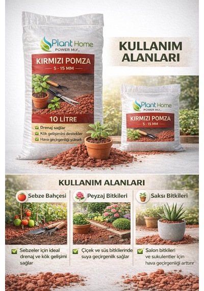 Kırmızı Pomza 10 Litre 5-15 Mm Bitki Toprağı Drenaj Taşı Saksı, Peyzaj Ve Bahçe Kullanımı Diğer