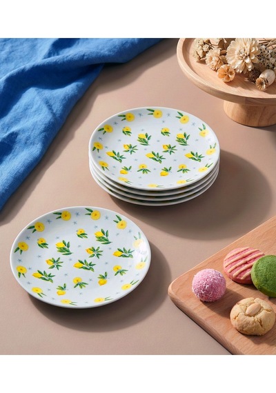 Grandora Limon Desenli 6'lı Pasta Sunum Tabağı 20 Cm Minimal & Şık Sofra Ürünü Pasta Ve Tatlı Tabağı Sarı