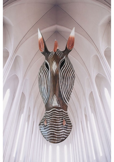 Ahşap Otantik Mask Ince Çızgılı Zebra 50cm Duvar Süsü Dekoratif Maske