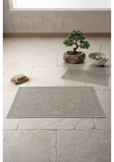 Cotton Box Aura Jakarlı Kaymaz Taban Pamuklu Paspas Seti Vine Vizon 60x90+40x60