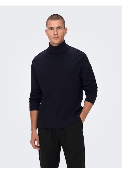 Only & Sons Onsphil Reg 12 Struc Roll Neck Knit Noos Erkek Mavi Kazak - 22023202
