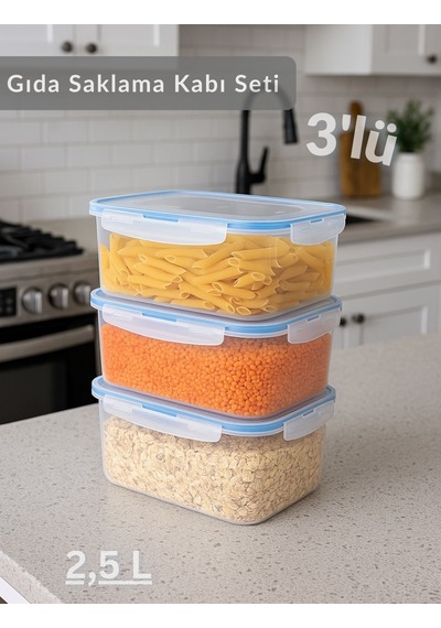 3'lü Vakumlu Saklama Kabı Seti Hava Almaz Bpa Free Kilitlenebilir Gıda Erzak Kabı 1,9 L Şeffaf