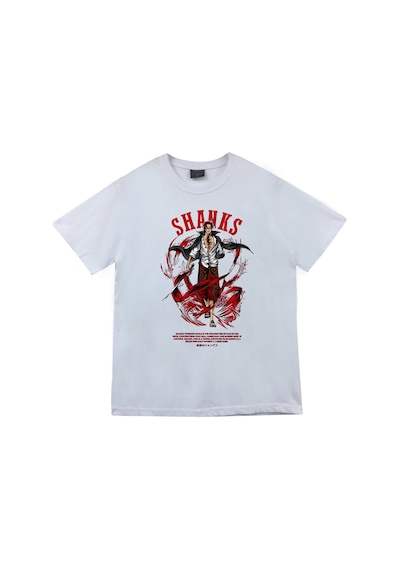 One Piece Shanks - Anime Baskılı Unisex %100 Pamuk T-shirt Beyaz