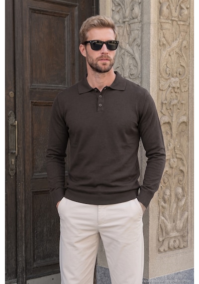 Buratti Pamuklu Regular Fit Düğmeli Uzun Kollu Polo Erkek Polo 7024733 Kahve