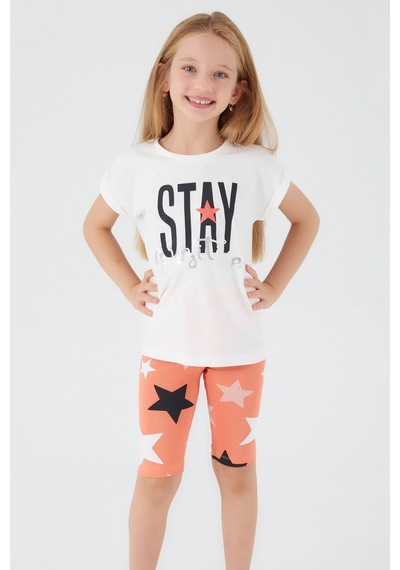 Rolypoly Stay Positive Krem Kız Çocuk Bermuda Takım Krem