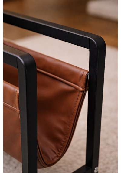 Linia Modern Metal Dergilik - Deri Detaylı Dekoratif Gazetelik Ve Kitaplık