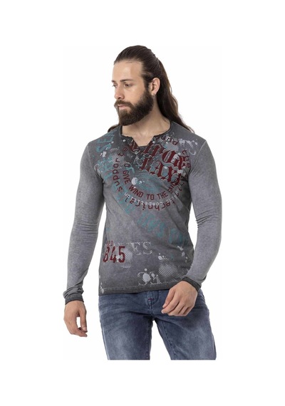 Cipo & Baxx Erkek Uzun Kollu Vintage Baskılı Sweatshirt Cl512 Gri
