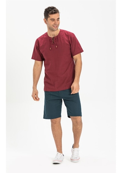 Kısa Kol Şile Bezi Zımbalı Erkek Tshirt Koyu Bordo 3068