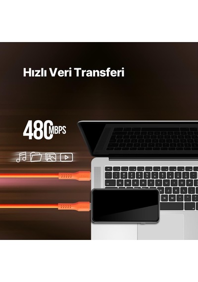 Usb-c - Lightning Hızlı Şarj Kablosu 120cm Neon Neon Turuncu Standart
