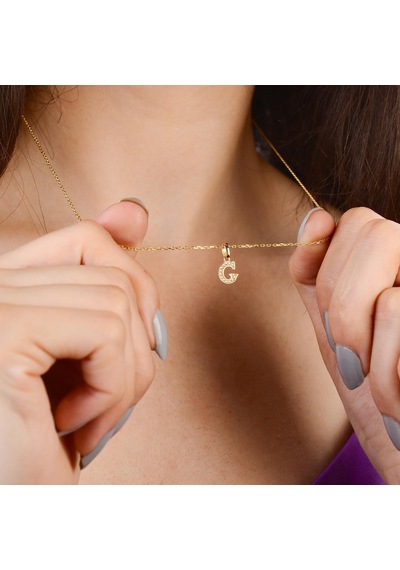 Goldkupe 14 Ayar Altın G Harfi Taşlı Kolye Ucu 0,48 Gr-3449