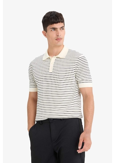 Defacto Standart Fit Polo Yaka Çizgili Triko Kısa Kollu Tişört F2729ax25aubk27 Siyah