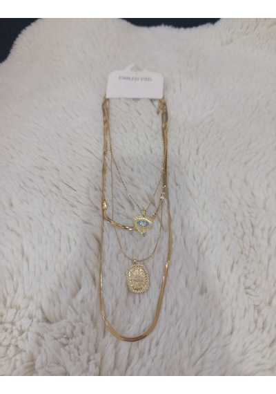 Beren Aksesuar Stainless Steel 4'lü Set Çelik Kolye Gold
