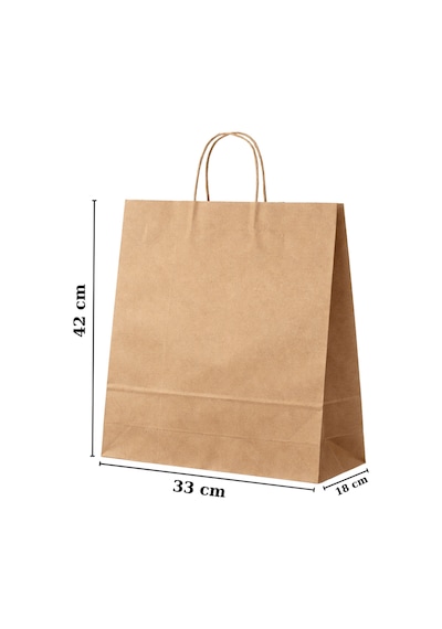 Burgu Saplı Kraft Çanta Kağıt Poşet Butik Mağaza Hediye Tatlı Torbası 33x18x42 Cm 50li