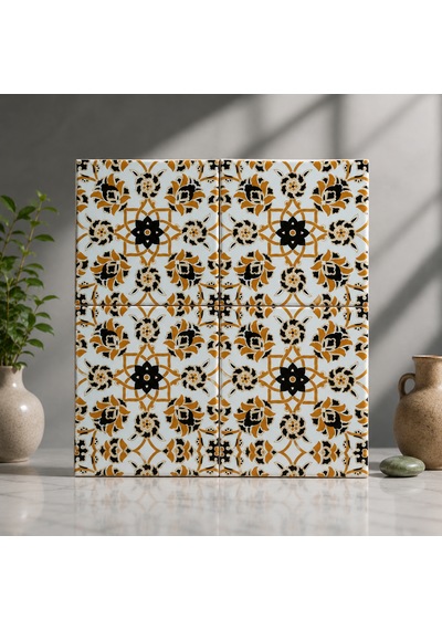 Armada Çini 20x20 Cm Ac 10 Selçuk Sarı Çiçek Desenli Kütahya Çini