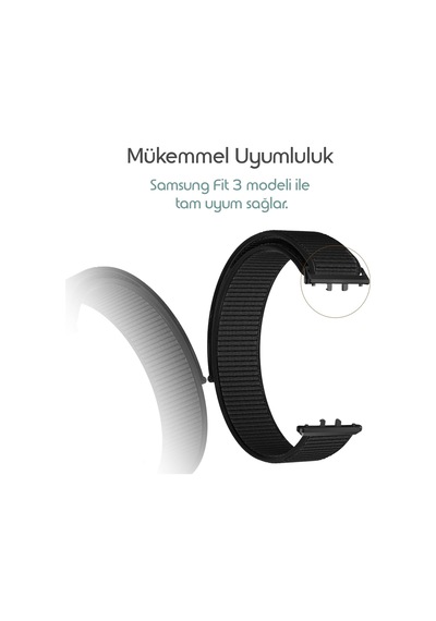 Samsung Galaxy Fit 3 İle Uyumlu Hasırlı Kumaş Kordon Terleme Yapmayan Cildi Tahriş Etmeyen Nefes Alabilir Yapılı Kademeli Cırt Cırt Tasarımlı Deformasyona Dayanıklı Rahat Kayış