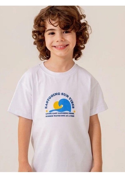 Cicihlid Erkek Çocuk Pamuklu Sun T-shirt-15887 Beyaz