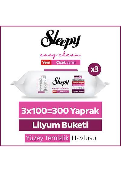 Sleepy Easy Clean Lilyum Buketi Yüzey Temizlik Havlusu Mendili 3x100 (300 Yaprak)