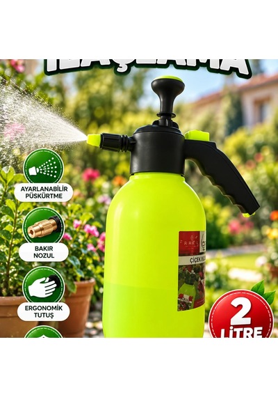 2 Litre Basınçlı Püskürtücü Bakır Nozullu Ayarlanabilir Bahçe Ve Temizlik Spreyi