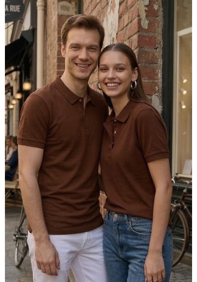 Tudors Erkek Slim Fit Dar Kesim Pamuklu Yumuşak Doku Nefes Alan Kumaş Kahverengi Polo Yaka Tişört-31623
