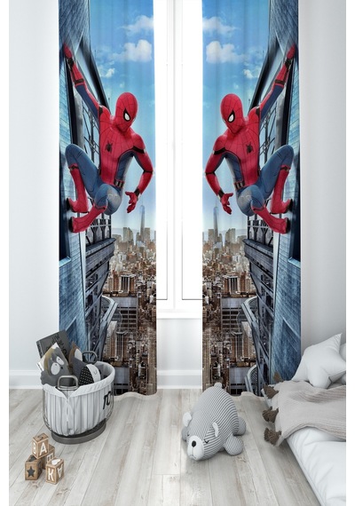Mekta Home Bebek Ve Çocuk Odası Spider-man Desenli 2 Kanat Fon Perde
