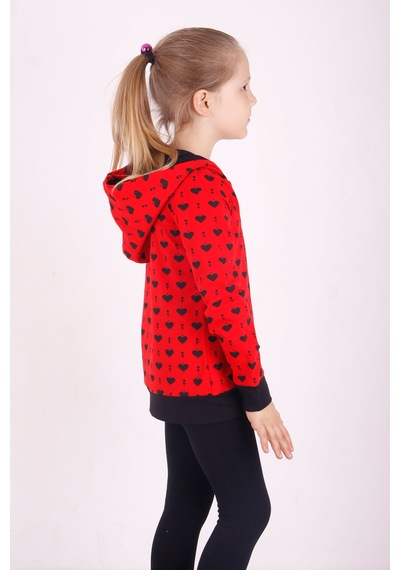 Toontoy Kız Çocuk Regular Fit Kapüşonlu Baskılı Sweatshirt - 2 İplik Kırmızı