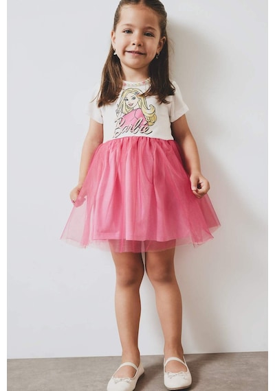 DeFacto Kız Bebek Barbie Kısa Kollu Yazlık Tül Elbise F0529A525SMER105