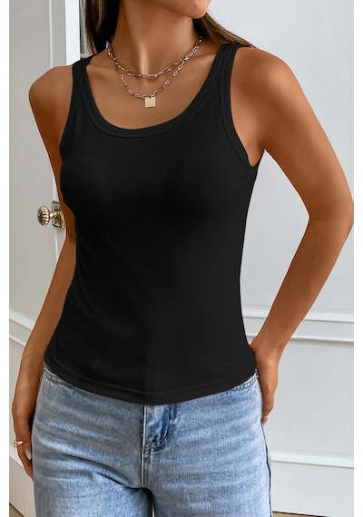 Fantezia Night Kadın Siyah Kolsuz Kalın Askılı Uzun Crop Top Bluz & Atlet