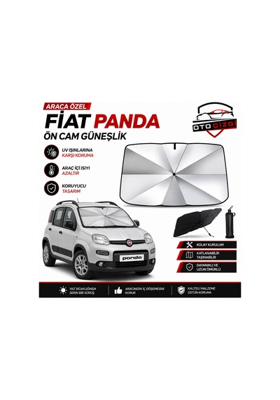 Fiat Panda Şemsiye Tip Ön Cam Güneşliği Katlanabilir Uv Korumalı Araç Cam Güneşlik